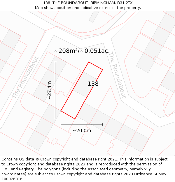 138, THE ROUNDABOUT, BIRMINGHAM, B31 2TX: Plot and title map