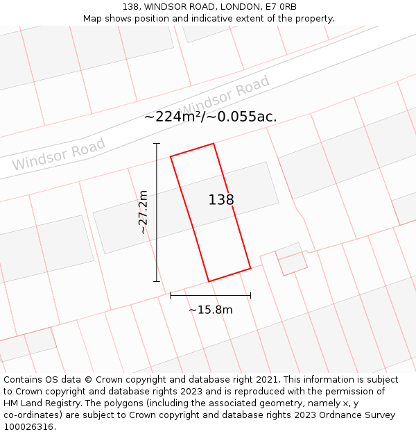 138, WINDSOR ROAD, LONDON, E7 0RB: Plot and title map