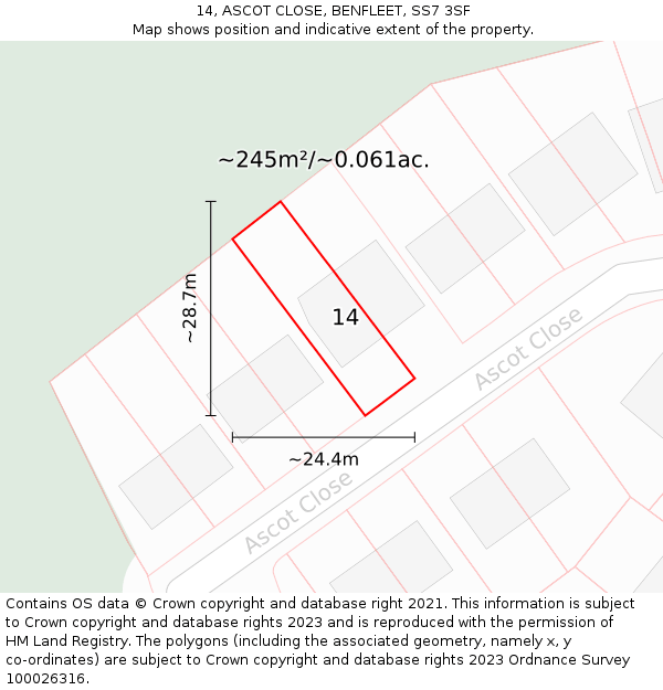 14, ASCOT CLOSE, BENFLEET, SS7 3SF: Plot and title map