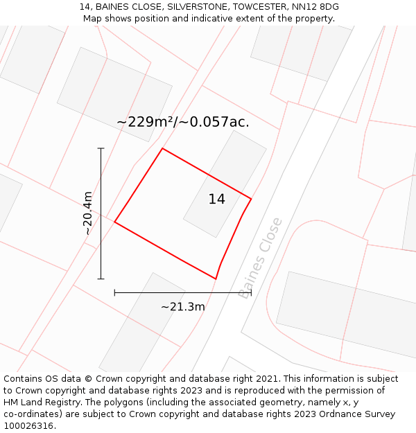 14, BAINES CLOSE, SILVERSTONE, TOWCESTER, NN12 8DG: Plot and title map