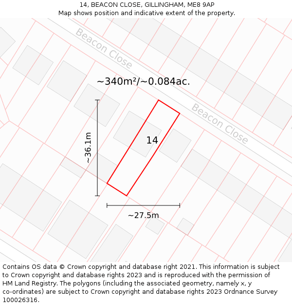 14, BEACON CLOSE, GILLINGHAM, ME8 9AP: Plot and title map