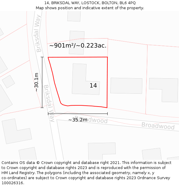 14, BRIKSDAL WAY, LOSTOCK, BOLTON, BL6 4PQ: Plot and title map