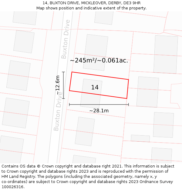 14, BUXTON DRIVE, MICKLEOVER, DERBY, DE3 9HR: Plot and title map