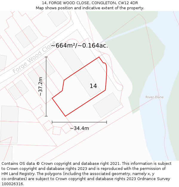 14, FORGE WOOD CLOSE, CONGLETON, CW12 4DR: Plot and title map