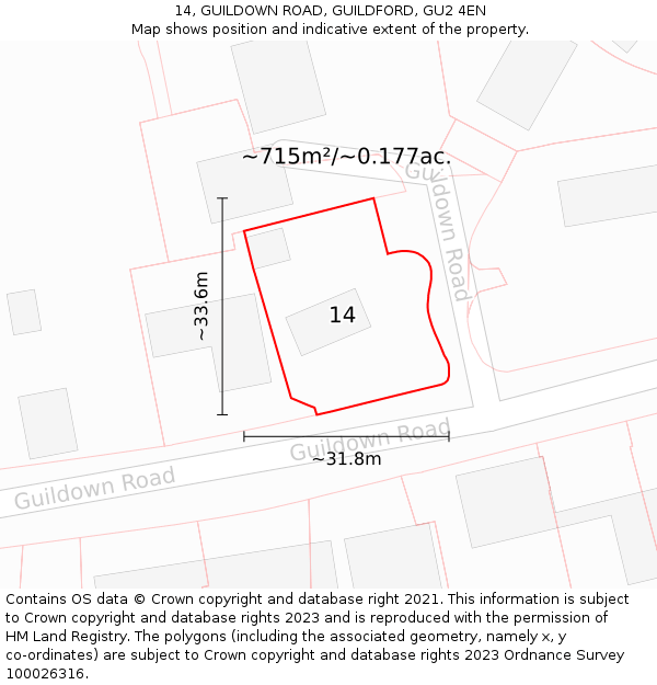 14, GUILDOWN ROAD, GUILDFORD, GU2 4EN: Plot and title map