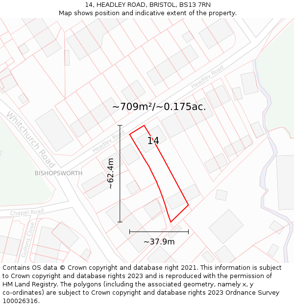 14, HEADLEY ROAD, BRISTOL, BS13 7RN: Plot and title map