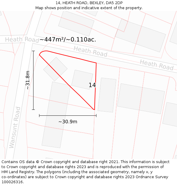 14, HEATH ROAD, BEXLEY, DA5 2DP: Plot and title map