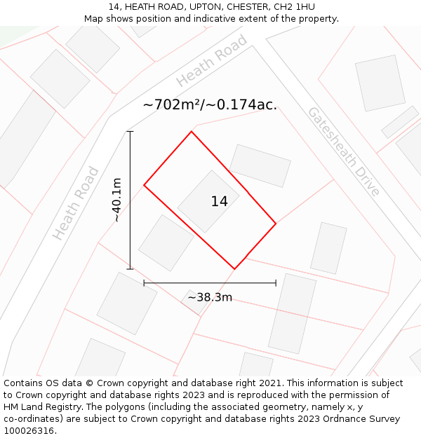 14, HEATH ROAD, UPTON, CHESTER, CH2 1HU: Plot and title map