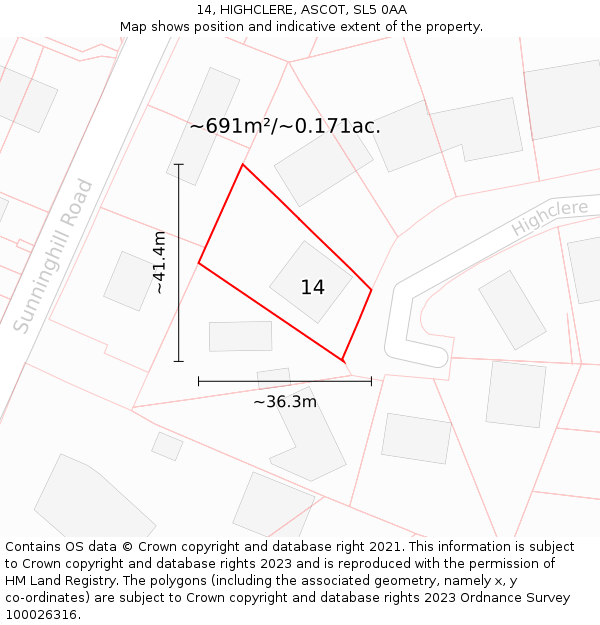 14, HIGHCLERE, ASCOT, SL5 0AA: Plot and title map