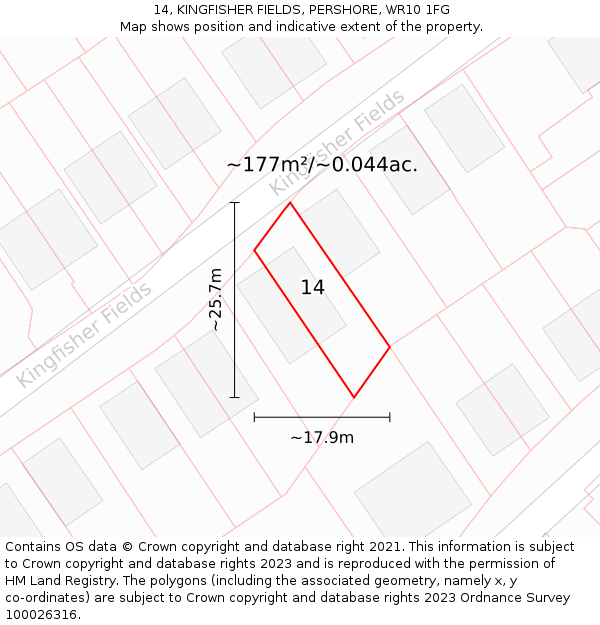 14, KINGFISHER FIELDS, PERSHORE, WR10 1FG: Plot and title map