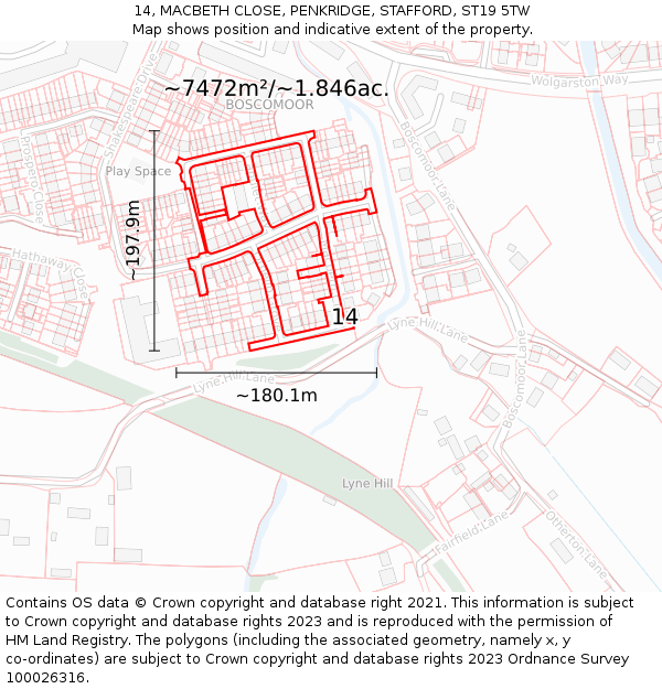 14, MACBETH CLOSE, PENKRIDGE, STAFFORD, ST19 5TW: Plot and title map