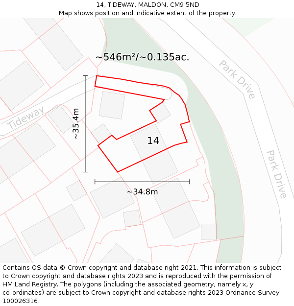 14, TIDEWAY, MALDON, CM9 5ND: Plot and title map