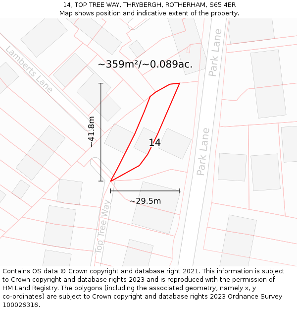 14, TOP TREE WAY, THRYBERGH, ROTHERHAM, S65 4ER: Plot and title map