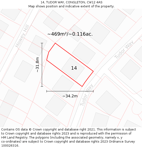 14, TUDOR WAY, CONGLETON, CW12 4AS: Plot and title map