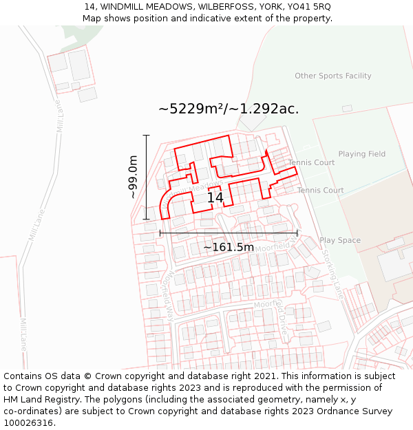 14, WINDMILL MEADOWS, WILBERFOSS, YORK, YO41 5RQ: Plot and title map
