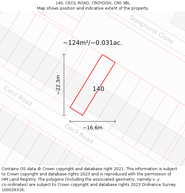 140, CECIL ROAD, CROYDON, CR0 3BL: Plot and title map