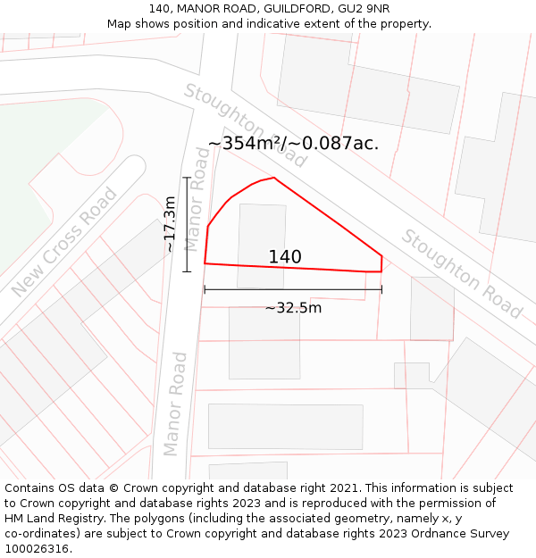 140, MANOR ROAD, GUILDFORD, GU2 9NR: Plot and title map