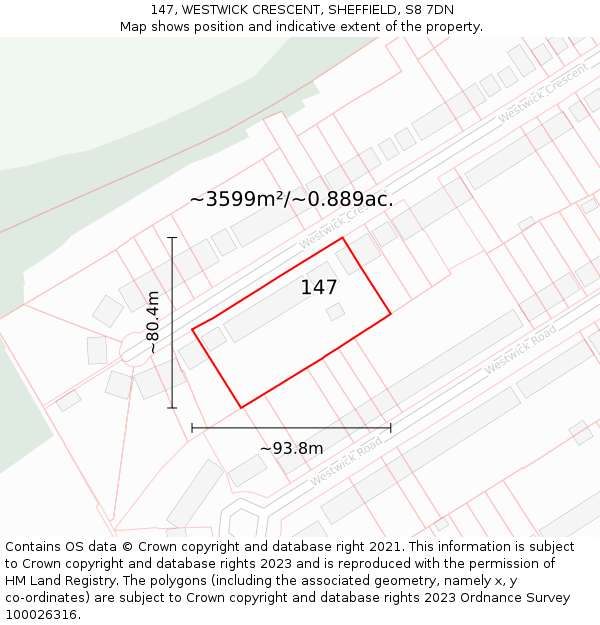 147, WESTWICK CRESCENT, SHEFFIELD, S8 7DN: Plot and title map