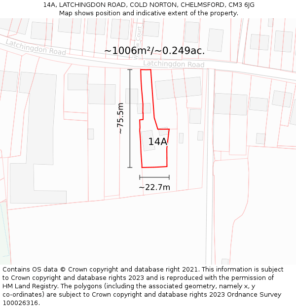 14A, LATCHINGDON ROAD, COLD NORTON, CHELMSFORD, CM3 6JG: Plot and title map