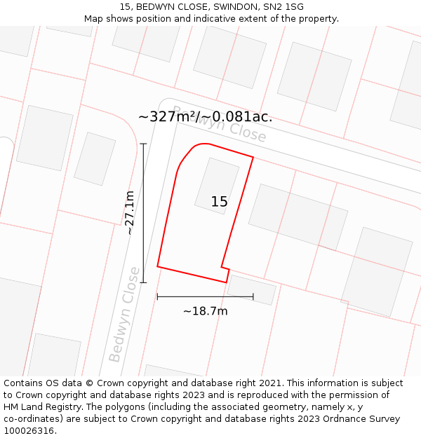 15, BEDWYN CLOSE, SWINDON, SN2 1SG: Plot and title map