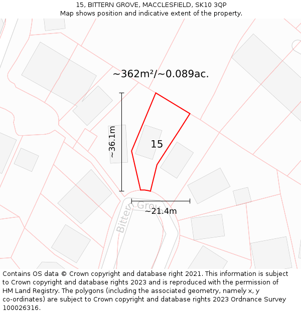 15, BITTERN GROVE, MACCLESFIELD, SK10 3QP: Plot and title map