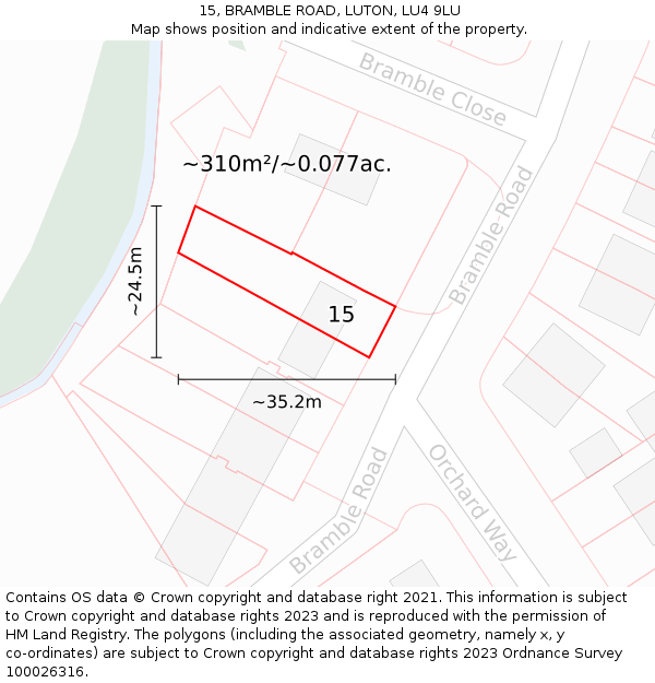 15, BRAMBLE ROAD, LUTON, LU4 9LU: Plot and title map