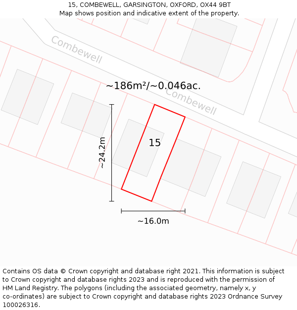 15, COMBEWELL, GARSINGTON, OXFORD, OX44 9BT: Plot and title map