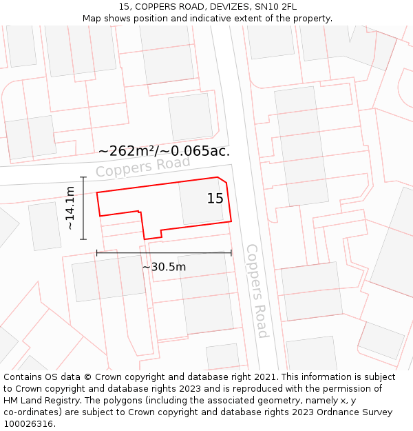 15, COPPERS ROAD, DEVIZES, SN10 2FL: Plot and title map