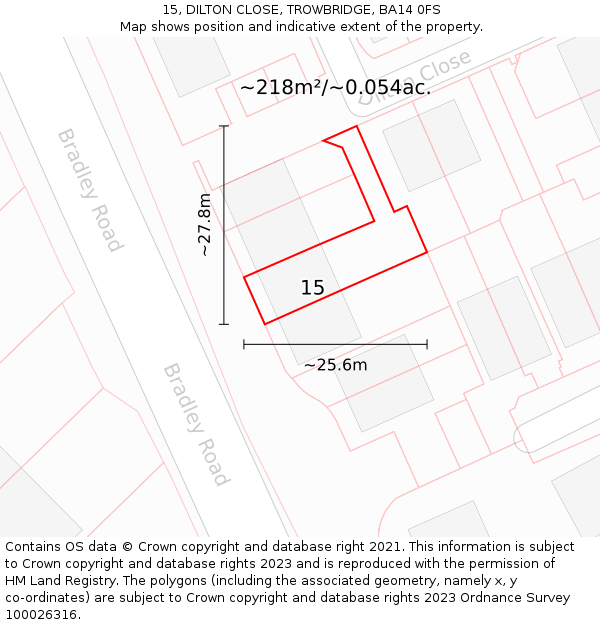 15, DILTON CLOSE, TROWBRIDGE, BA14 0FS: Plot and title map