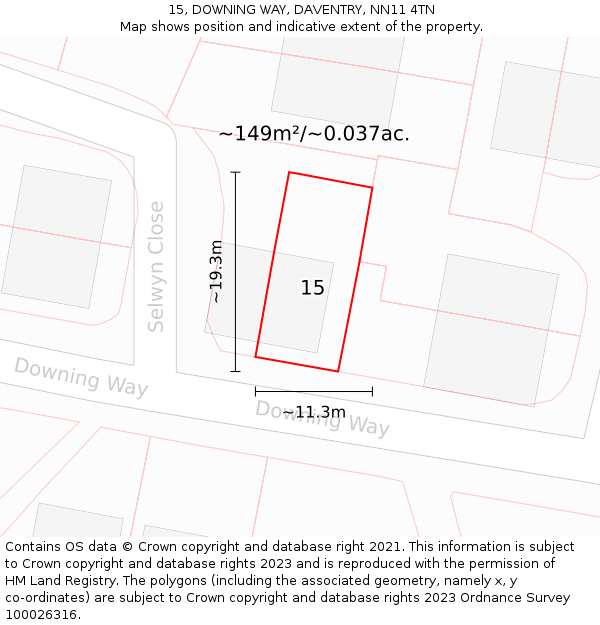 15, DOWNING WAY, DAVENTRY, NN11 4TN: Plot and title map