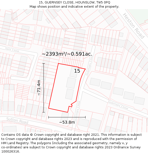 15, GUERNSEY CLOSE, HOUNSLOW, TW5 0PQ: Plot and title map