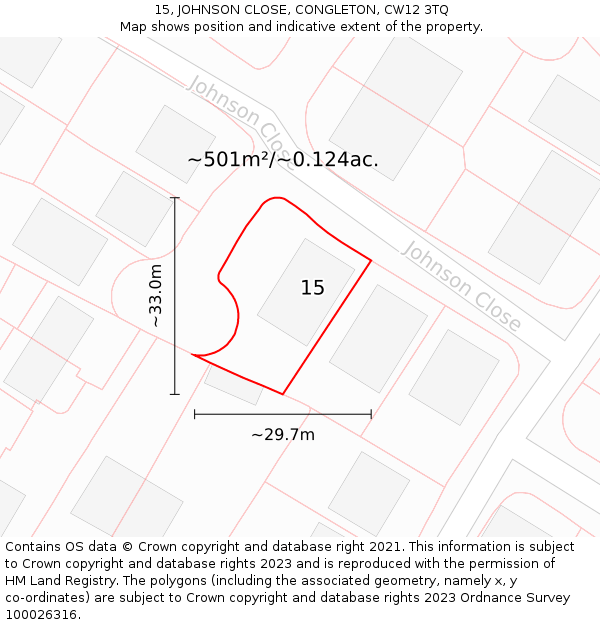 15, JOHNSON CLOSE, CONGLETON, CW12 3TQ: Plot and title map