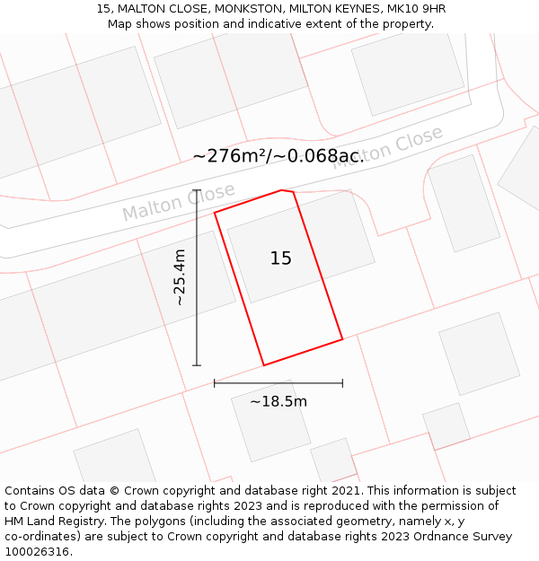 15, MALTON CLOSE, MONKSTON, MILTON KEYNES, MK10 9HR: Plot and title map