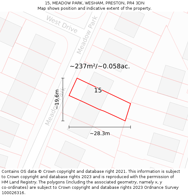 15, MEADOW PARK, WESHAM, PRESTON, PR4 3DN: Plot and title map