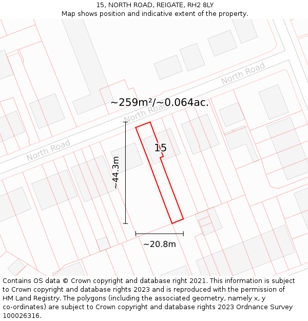 15, NORTH ROAD, REIGATE, RH2 8LY: Plot and title map