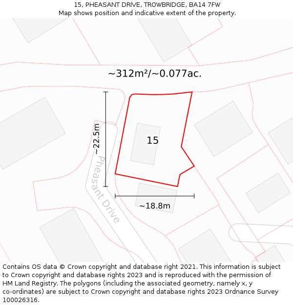 15, PHEASANT DRIVE, TROWBRIDGE, BA14 7FW: Plot and title map