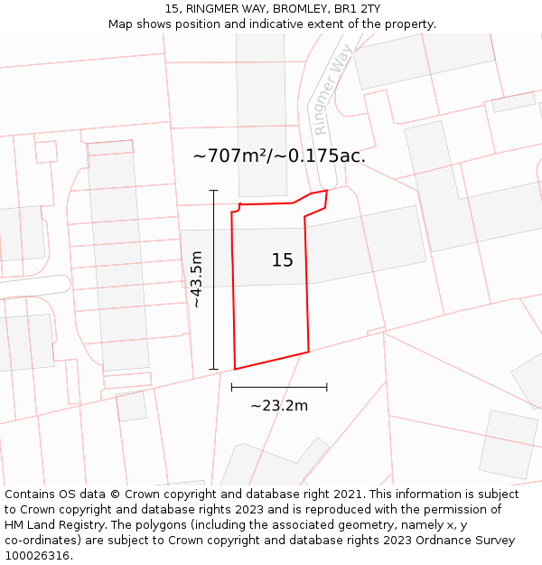 15, RINGMER WAY, BROMLEY, BR1 2TY: Plot and title map