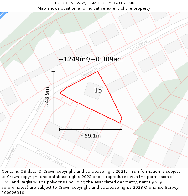 15, ROUNDWAY, CAMBERLEY, GU15 1NR: Plot and title map