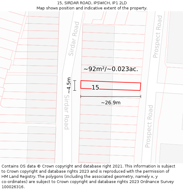 15, SIRDAR ROAD, IPSWICH, IP1 2LD: Plot and title map