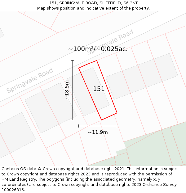 151, SPRINGVALE ROAD, SHEFFIELD, S6 3NT: Plot and title map
