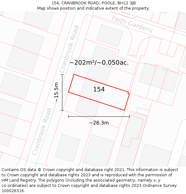 154, CRANBROOK ROAD, POOLE, BH12 3JB: Plot and title map