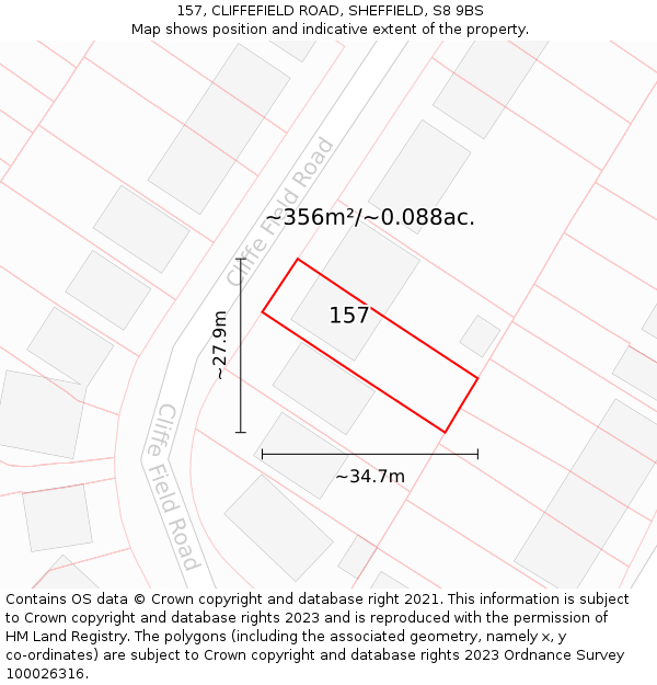 157, CLIFFEFIELD ROAD, SHEFFIELD, S8 9BS: Plot and title map