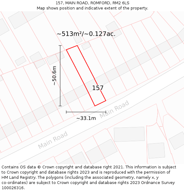 157, MAIN ROAD, ROMFORD, RM2 6LS: Plot and title map