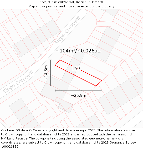 157, SLEPE CRESCENT, POOLE, BH12 4DL: Plot and title map