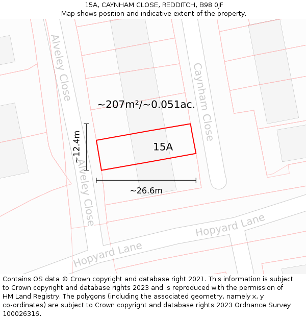 15A, CAYNHAM CLOSE, REDDITCH, B98 0JF: Plot and title map