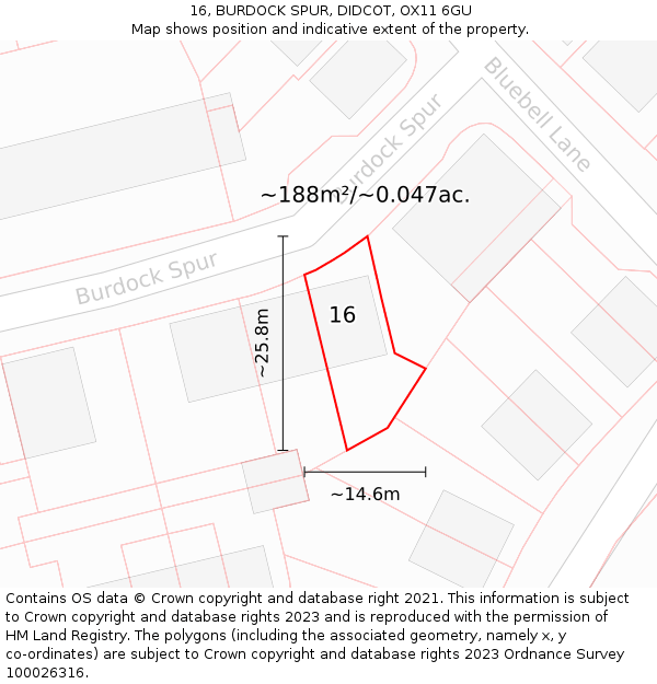 16, BURDOCK SPUR, DIDCOT, OX11 6GU: Plot and title map