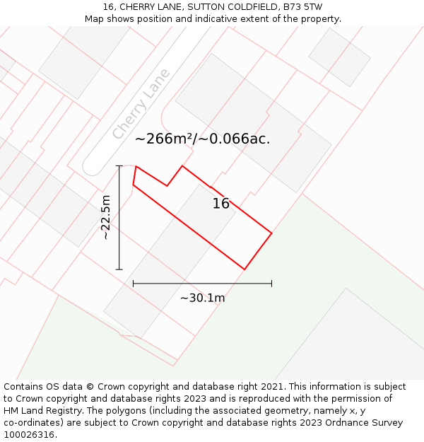 16, CHERRY LANE, SUTTON COLDFIELD, B73 5TW: Plot and title map