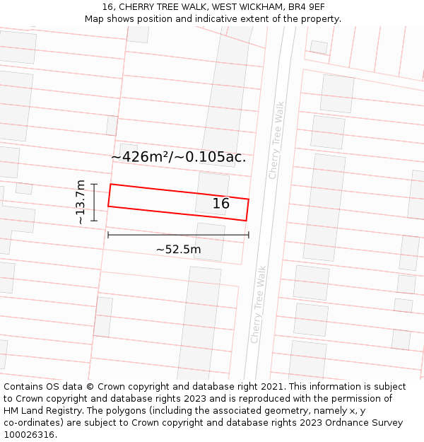 16, CHERRY TREE WALK, WEST WICKHAM, BR4 9EF: Plot and title map