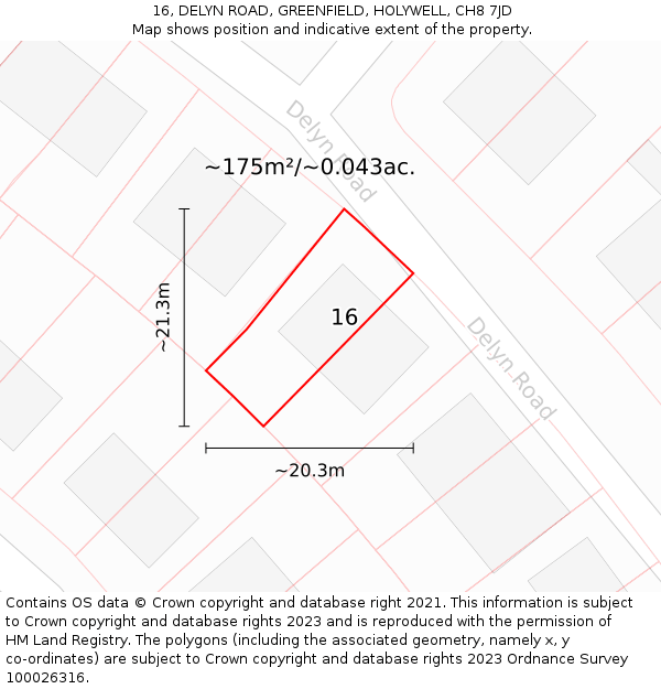 16, DELYN ROAD, GREENFIELD, HOLYWELL, CH8 7JD: Plot and title map
