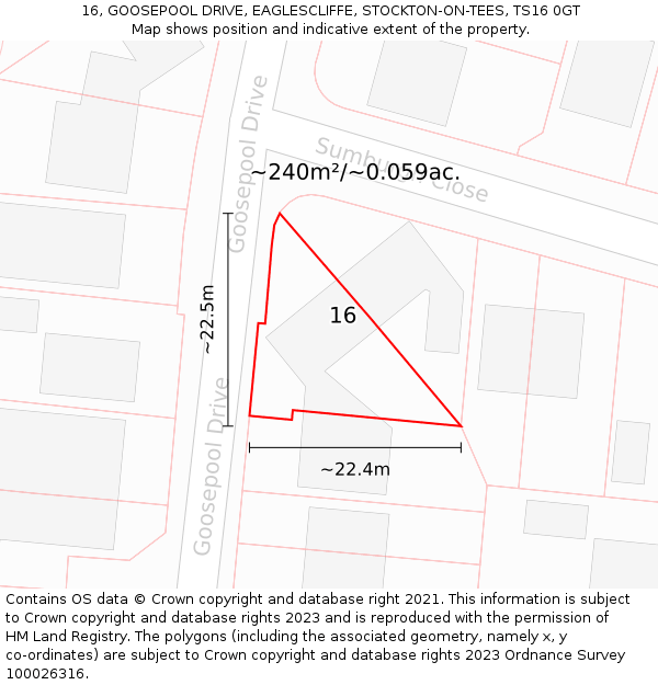 16, GOOSEPOOL DRIVE, EAGLESCLIFFE, STOCKTON-ON-TEES, TS16 0GT: Plot and title map